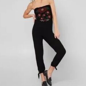 Free People womans Karan embroidered Black Strapless Jumpsuit size XS
